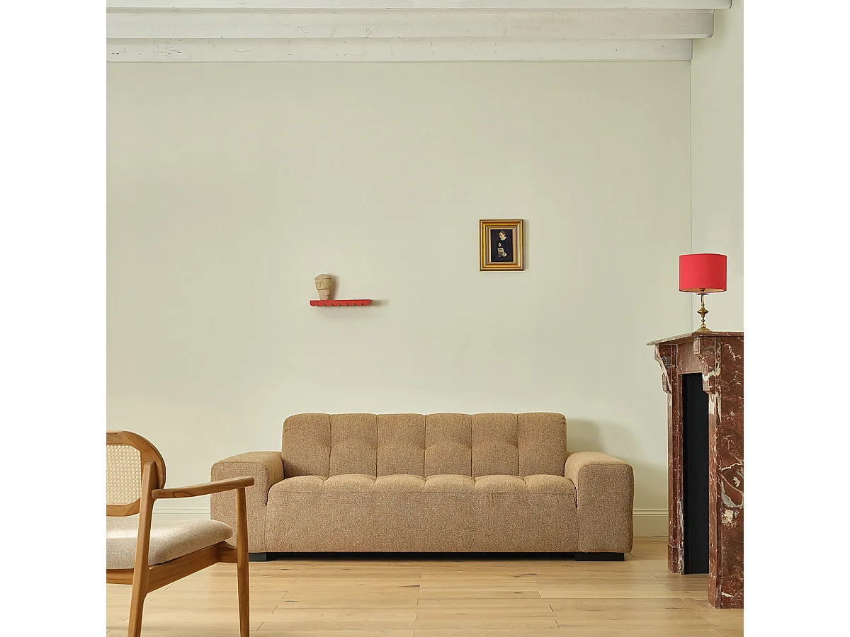 Canapé droit 3 places en tissu texturé marron clair chiné