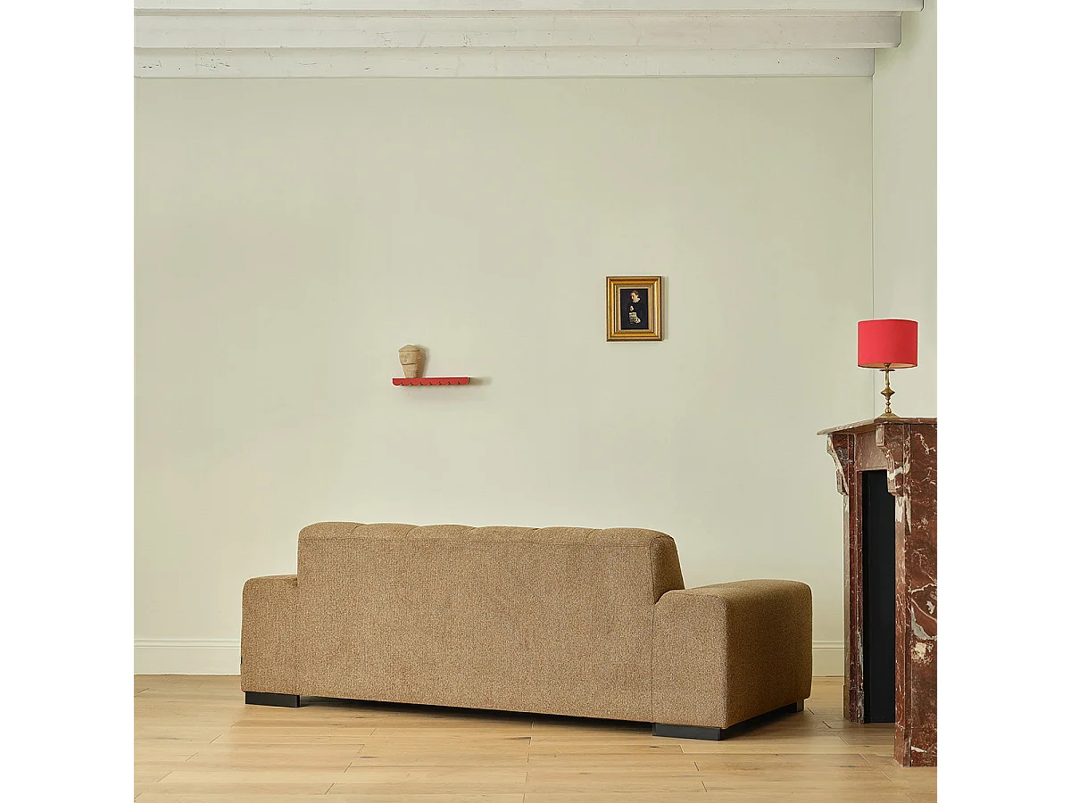 Canapé droit 3 places en tissu texturé marron clair chiné