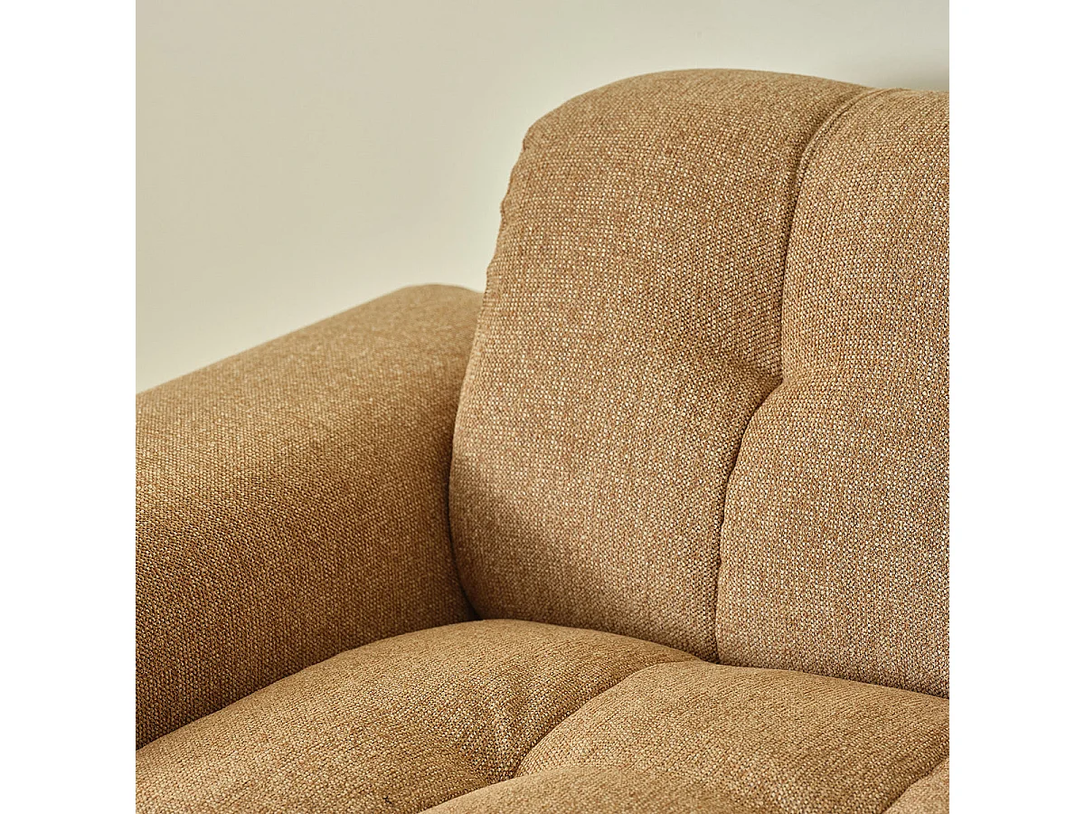 Canapé droit 3 places en tissu texturé marron clair chiné