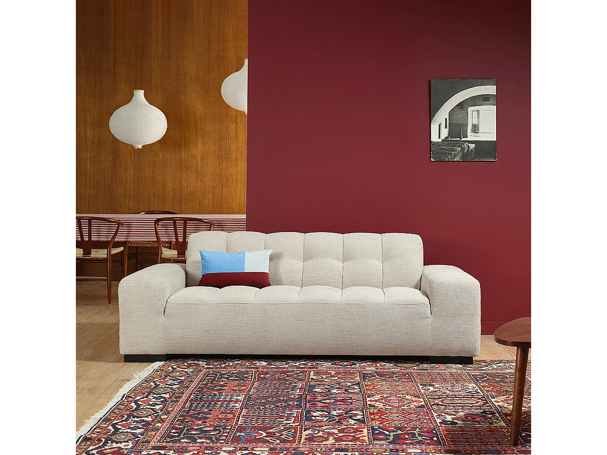 Canapé droit 3 places en tissu texturé beige chiné