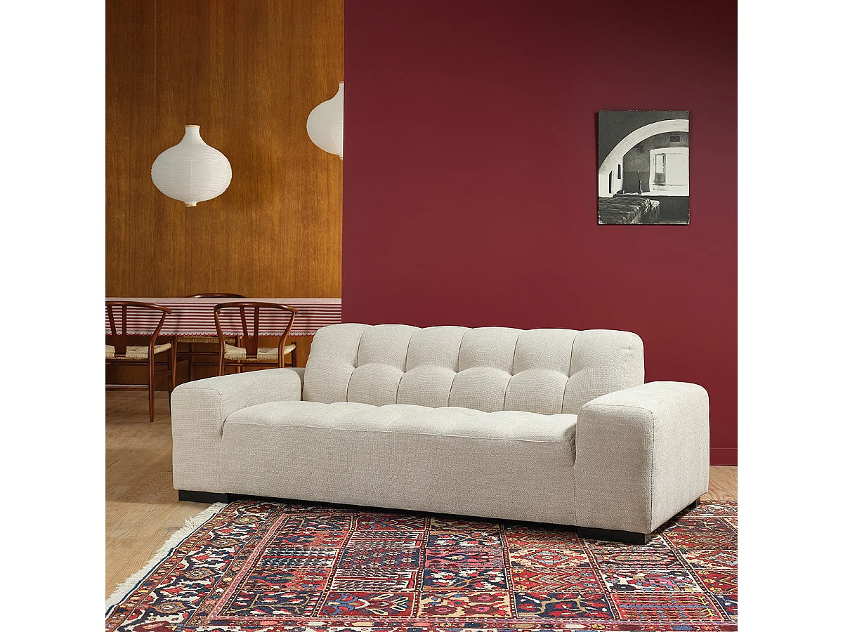 Canapé droit 3 places en tissu texturé beige chiné