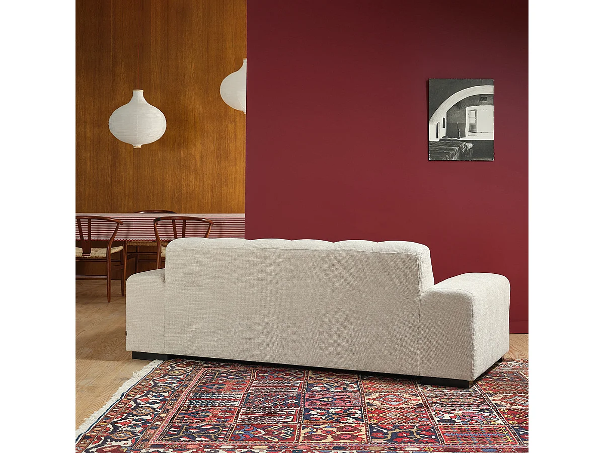 Canapé droit 3 places en tissu texturé beige chiné