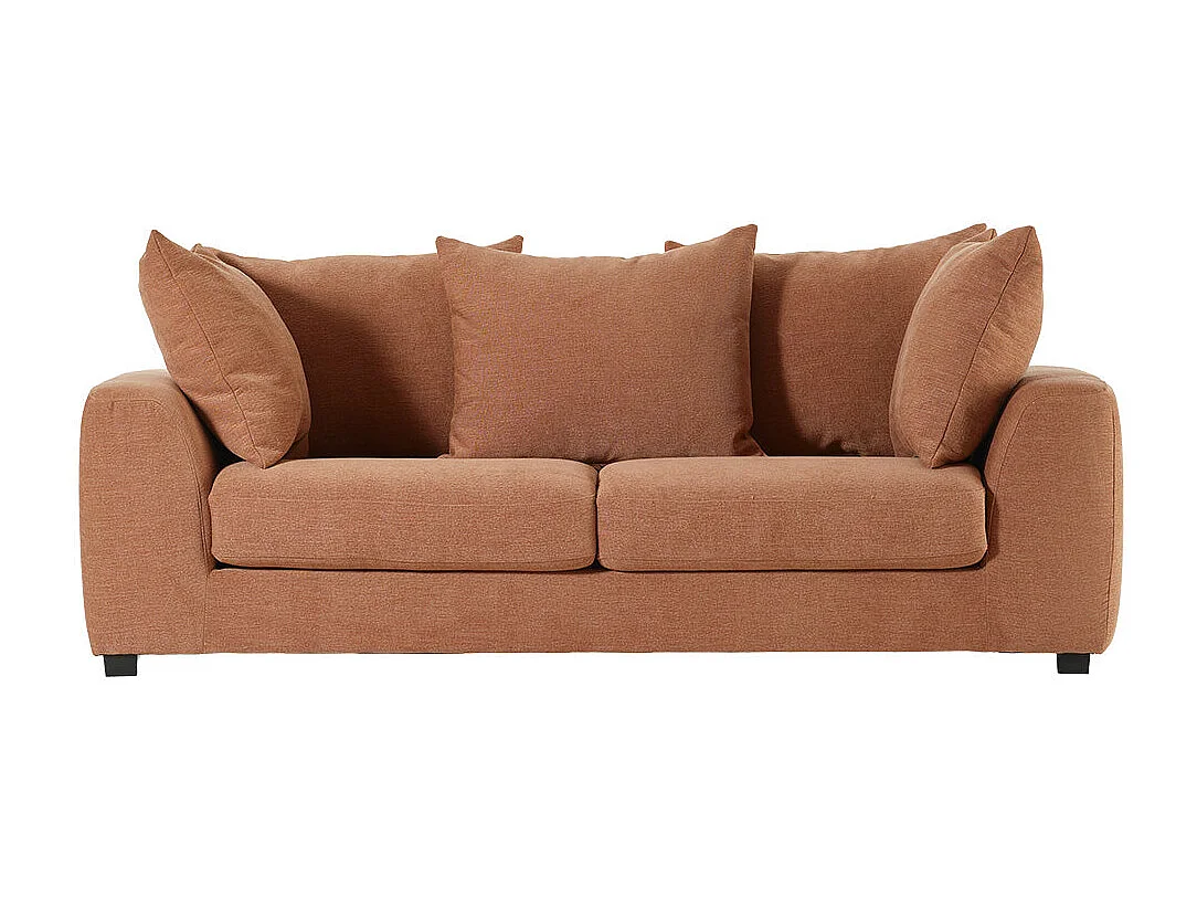 Canapé droit convertible 3 places en tissu effet lin terracotta