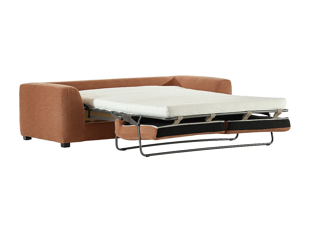 Canapé droit convertible 3 places en tissu effet lin terracotta