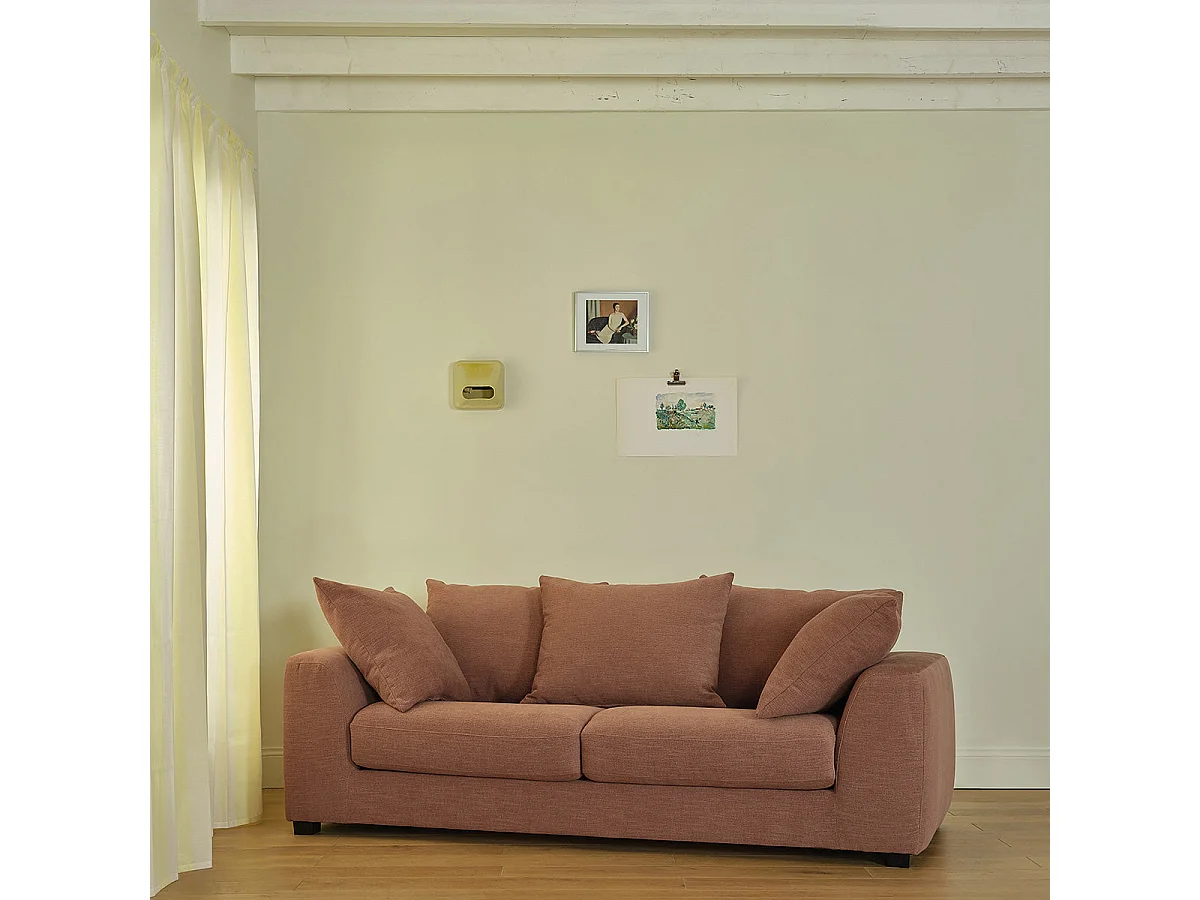 Canapé droit convertible 3 places en tissu effet lin terracotta