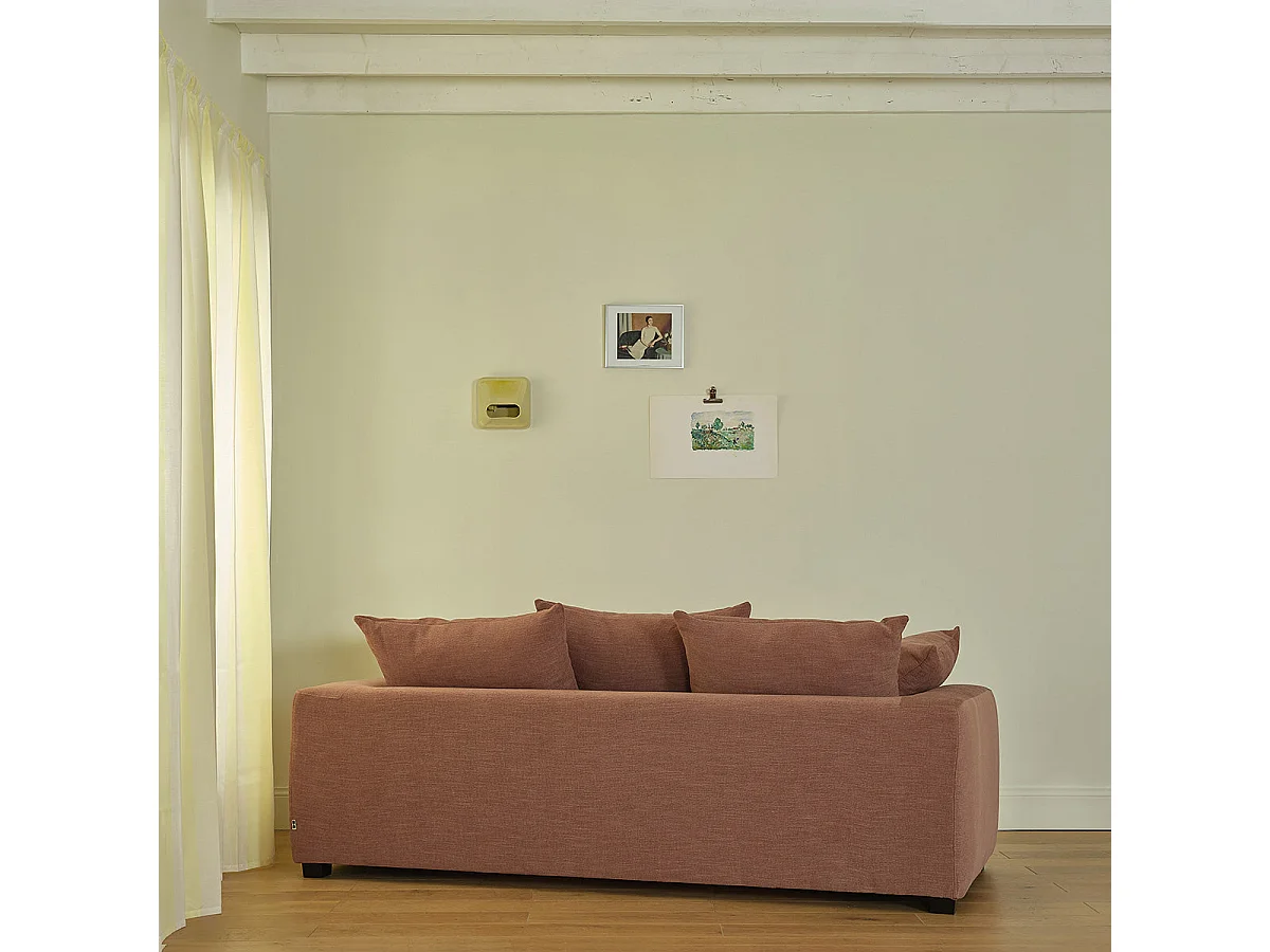 Canapé droit convertible 3 places en tissu effet lin terracotta