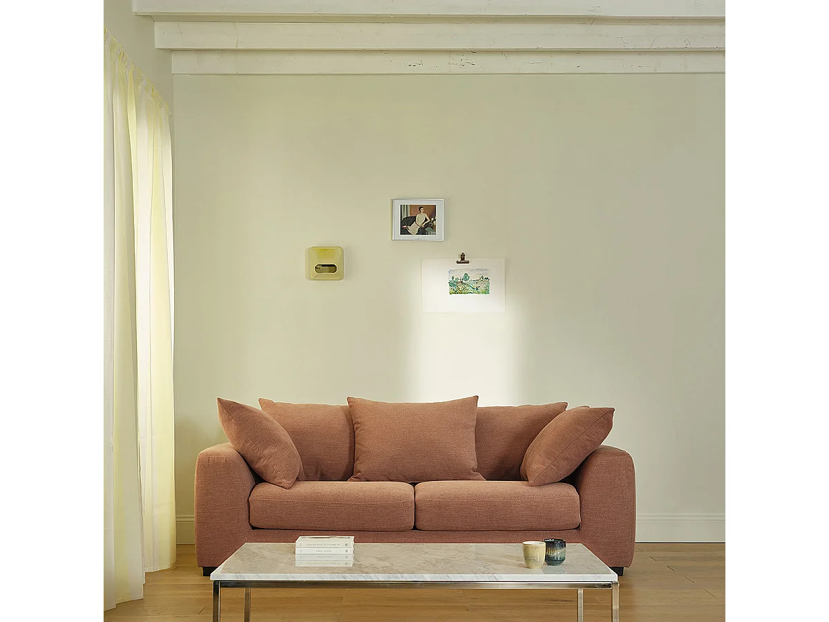 Divano lineare trasformabile a 3 posti in tessuto terracotta