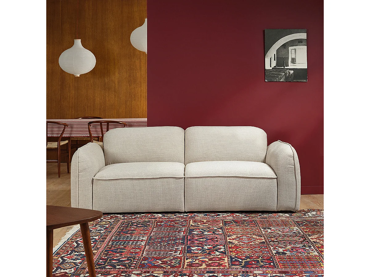 Canapé droit 3 places en tissu texturé beige chiné