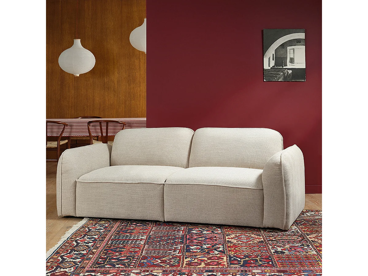 Canapé droit 3 places en tissu texturé beige chiné