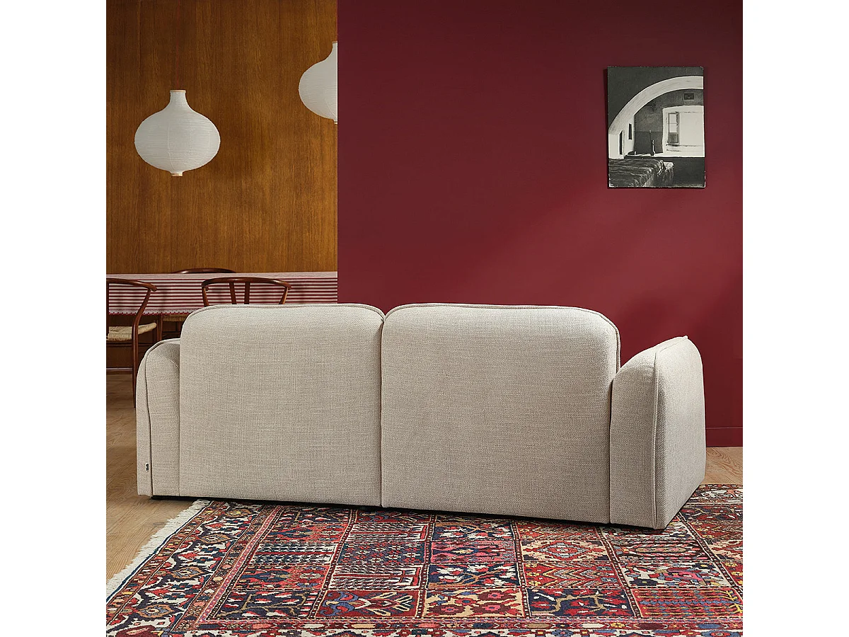 Canapé droit 3 places en tissu texturé beige chiné