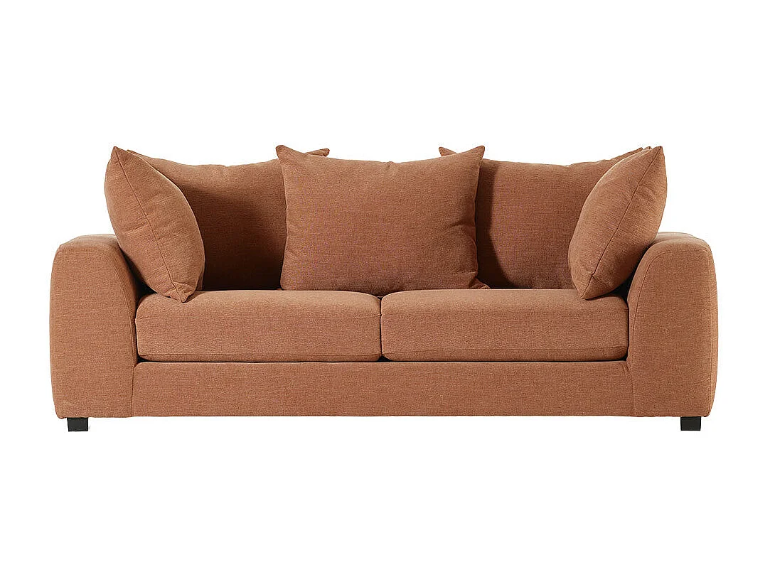 Divano lineare a 3 posti in tessuto effetto lino color terracotta