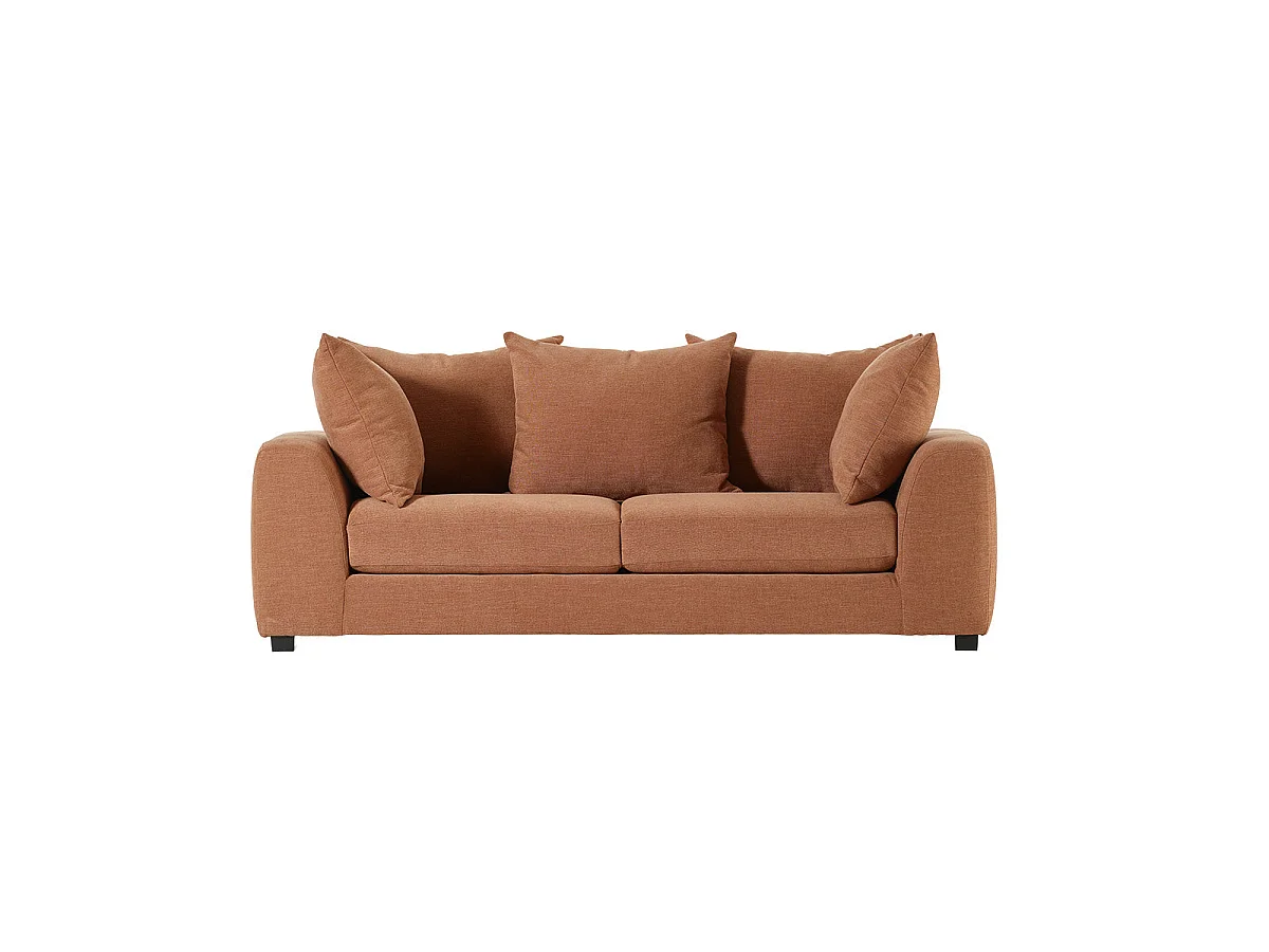 Divano lineare a 3 posti in tessuto effetto lino color terracotta
