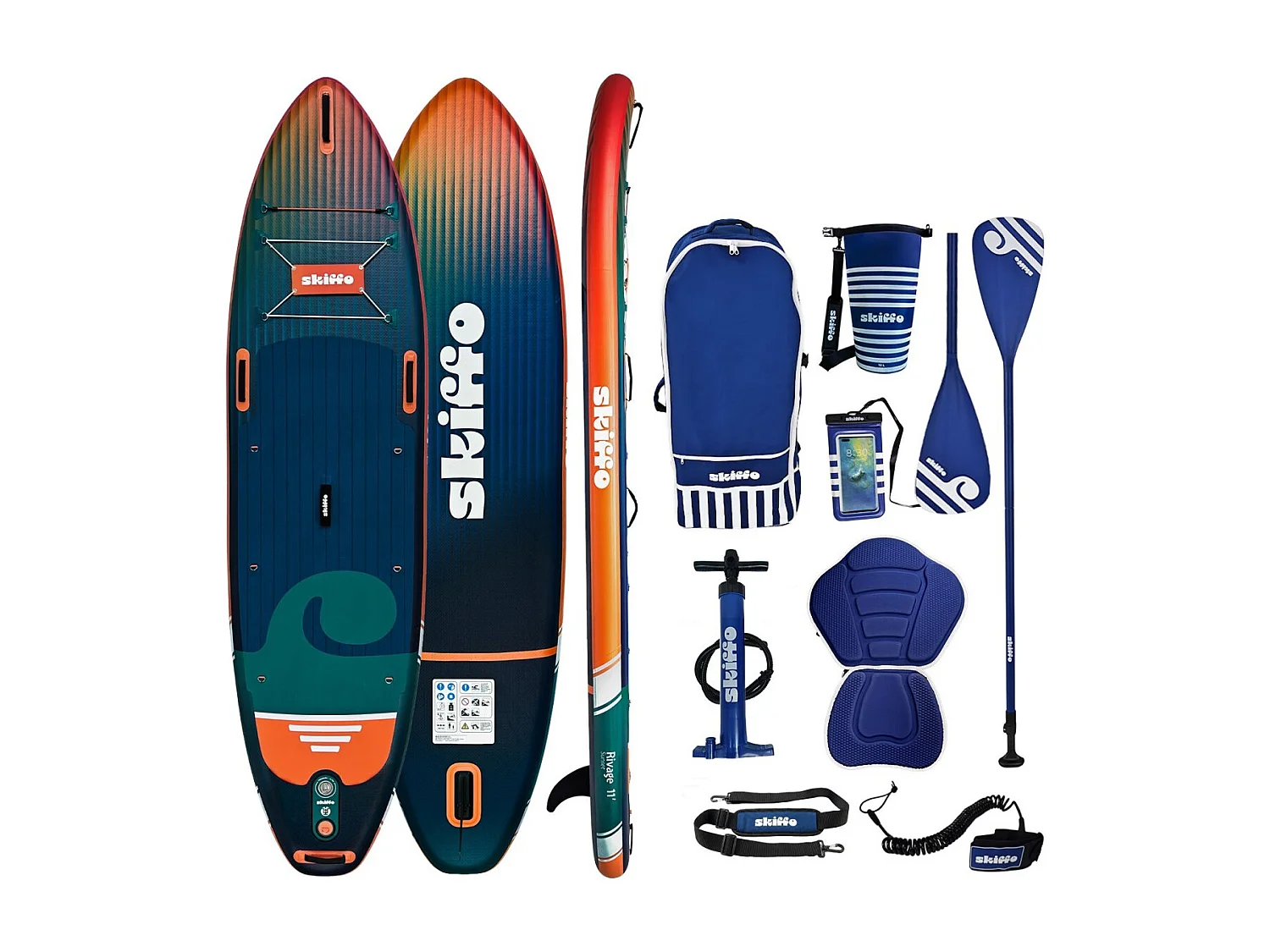 Skiffo Rivage Sunset 11' – SUP Gonflable 2-en-1 Kayak Complet - 335x86x15cm - Max 160 kg - Stable & Polyvalent - Design unique