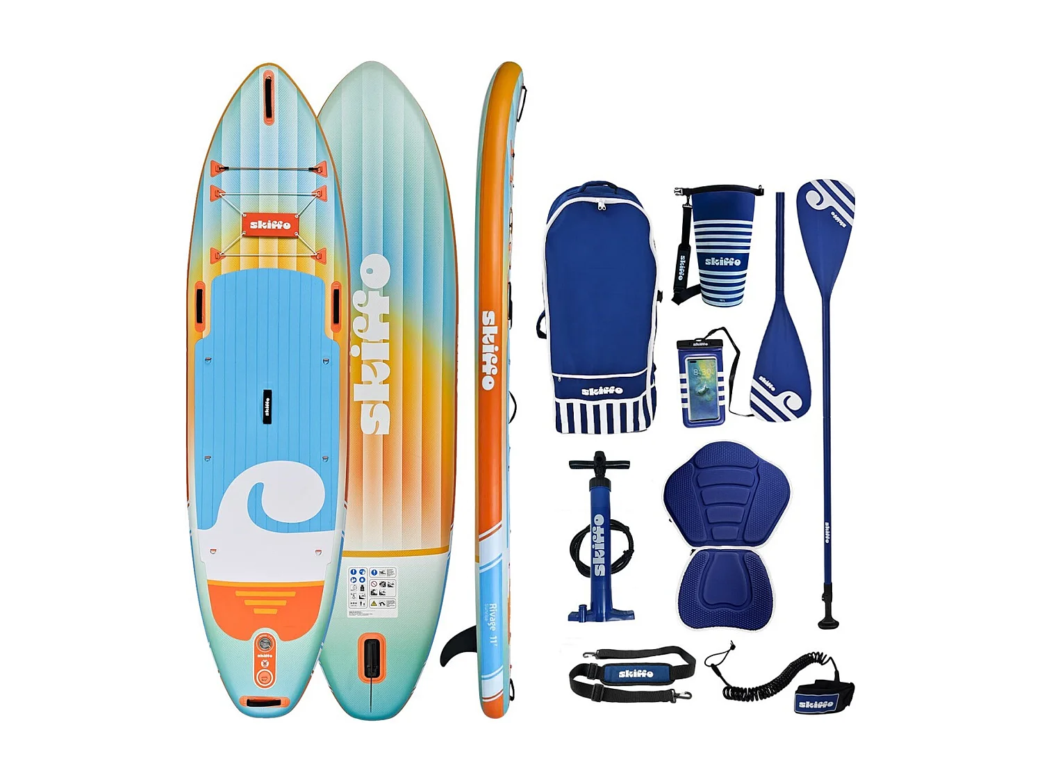 Skiffo Rivage Sunrise 11' – SUP Gonflable 2-en-1 Kayak Complet - 335x86x15cm - Max 160 kg - Stable & Polyvalent - Design unique