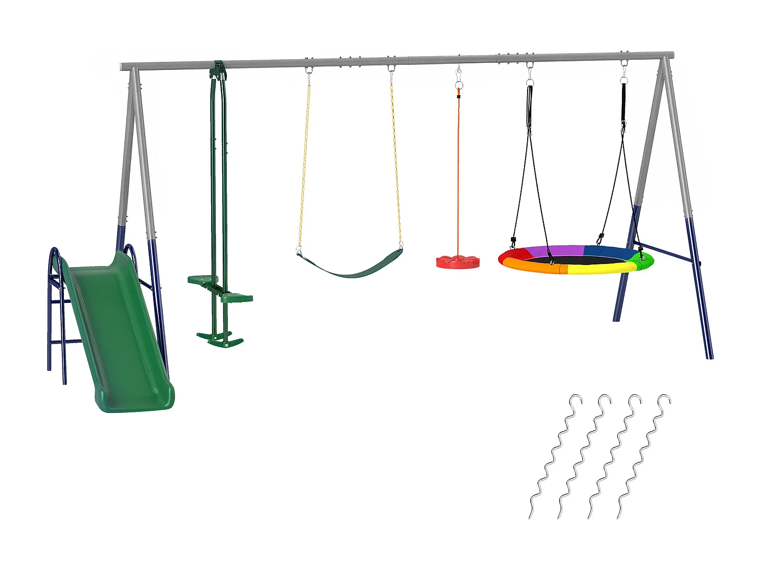 Balançoire aire de jeux 4+1 agrès acier gris bleu