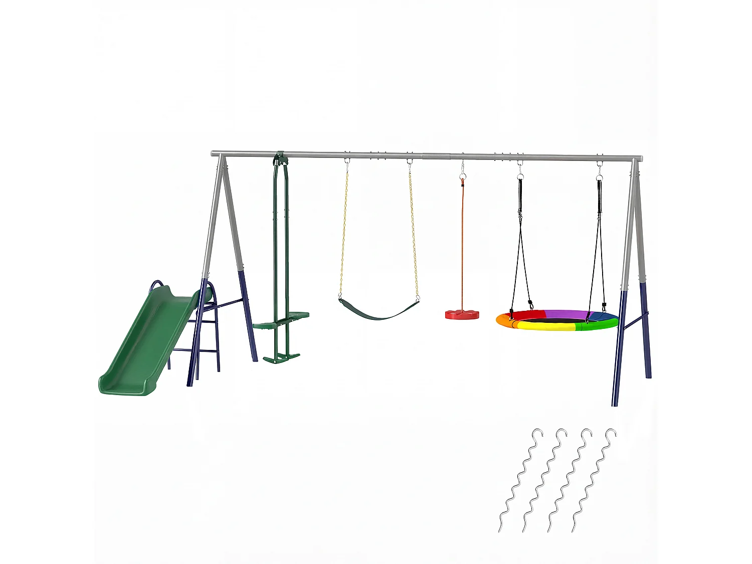 Balançoire aire de jeux 4+1 agrès acier gris bleu