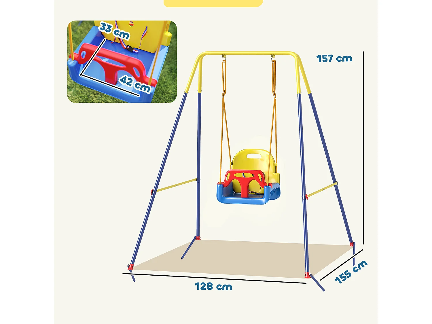 Balançoire évolutive 3 phases acier jaune bleu
