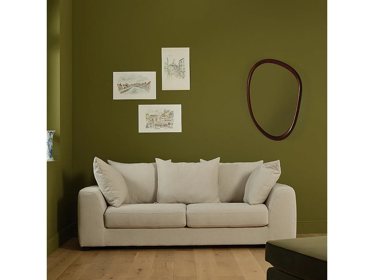 Canapé droit convertible 3 places en tissu effet lin écru