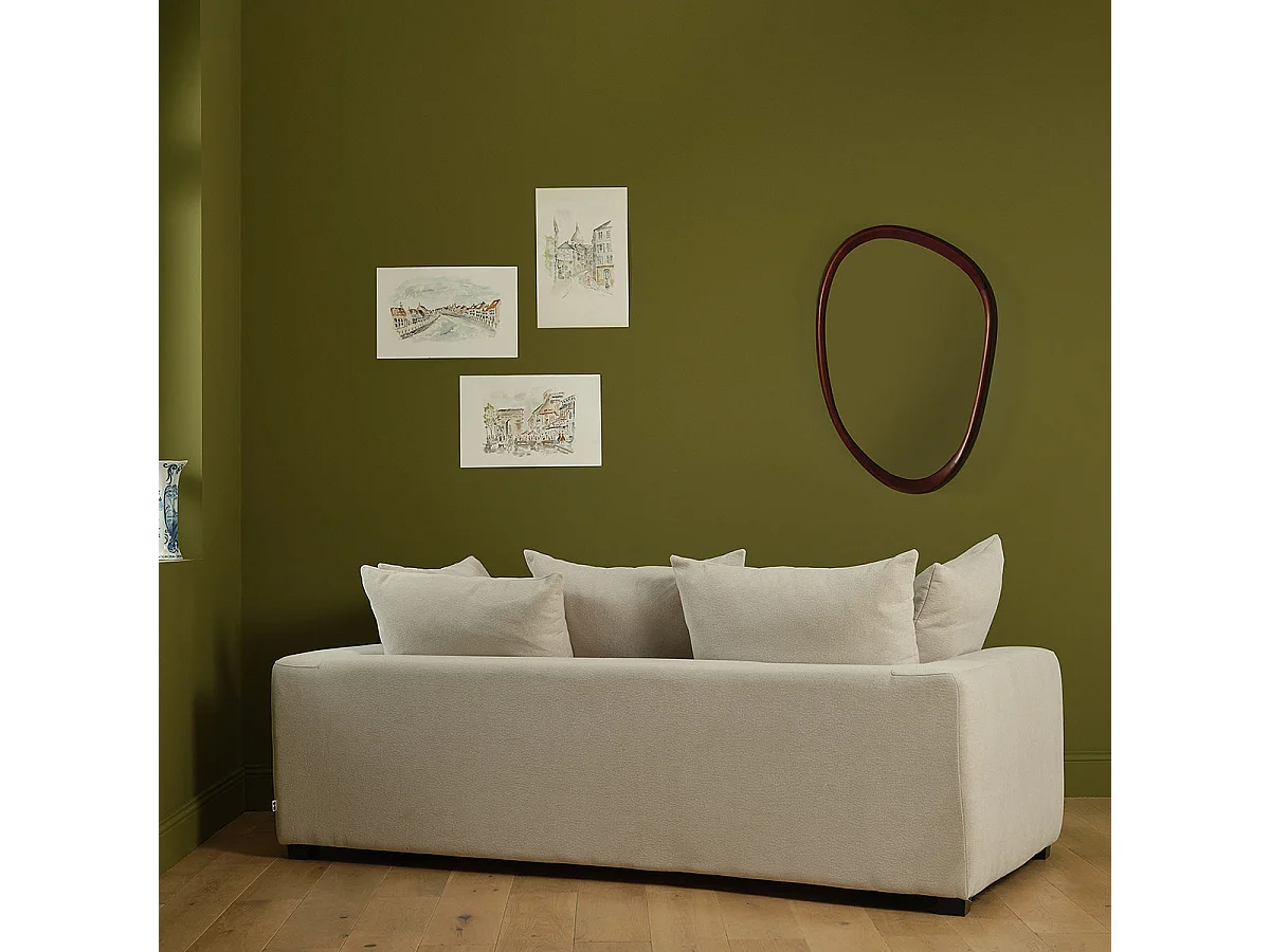 Canapé droit convertible 3 places en tissu effet lin écru