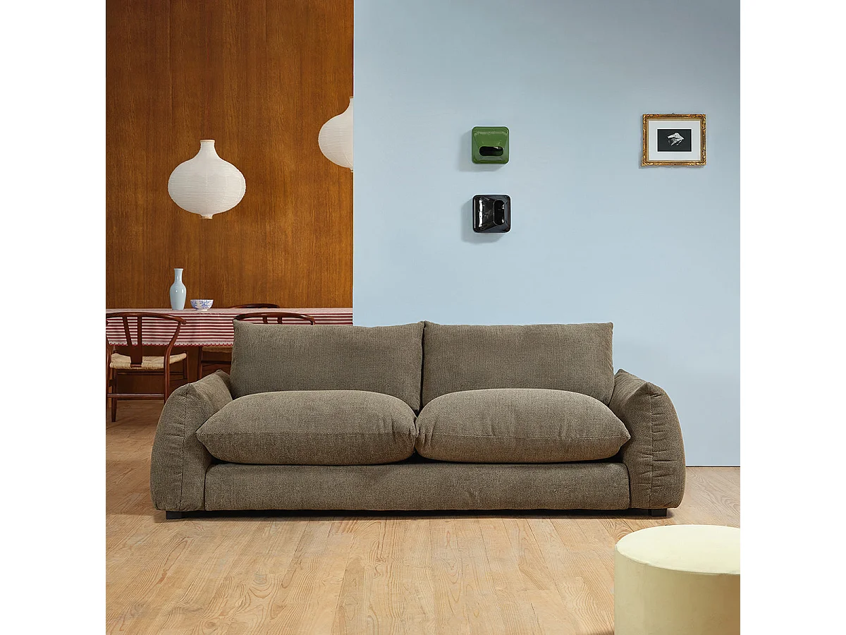 Canapé droit 3 places en tissu texturé kaki