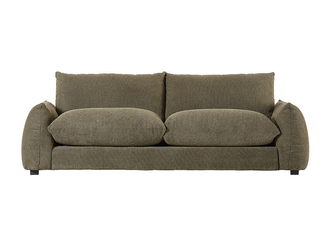 Canapé droit 3 places en tissu texturé kaki