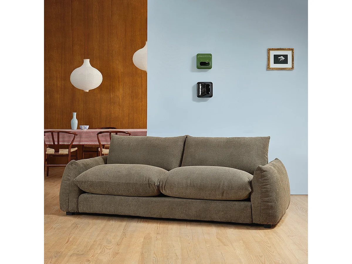 Canapé droit 3 places en tissu texturé kaki