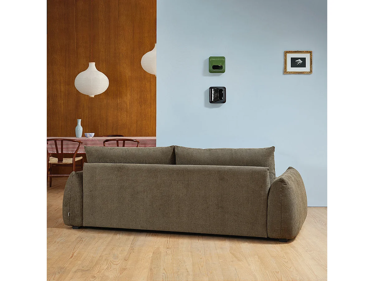 Canapé droit 3 places en tissu texturé kaki