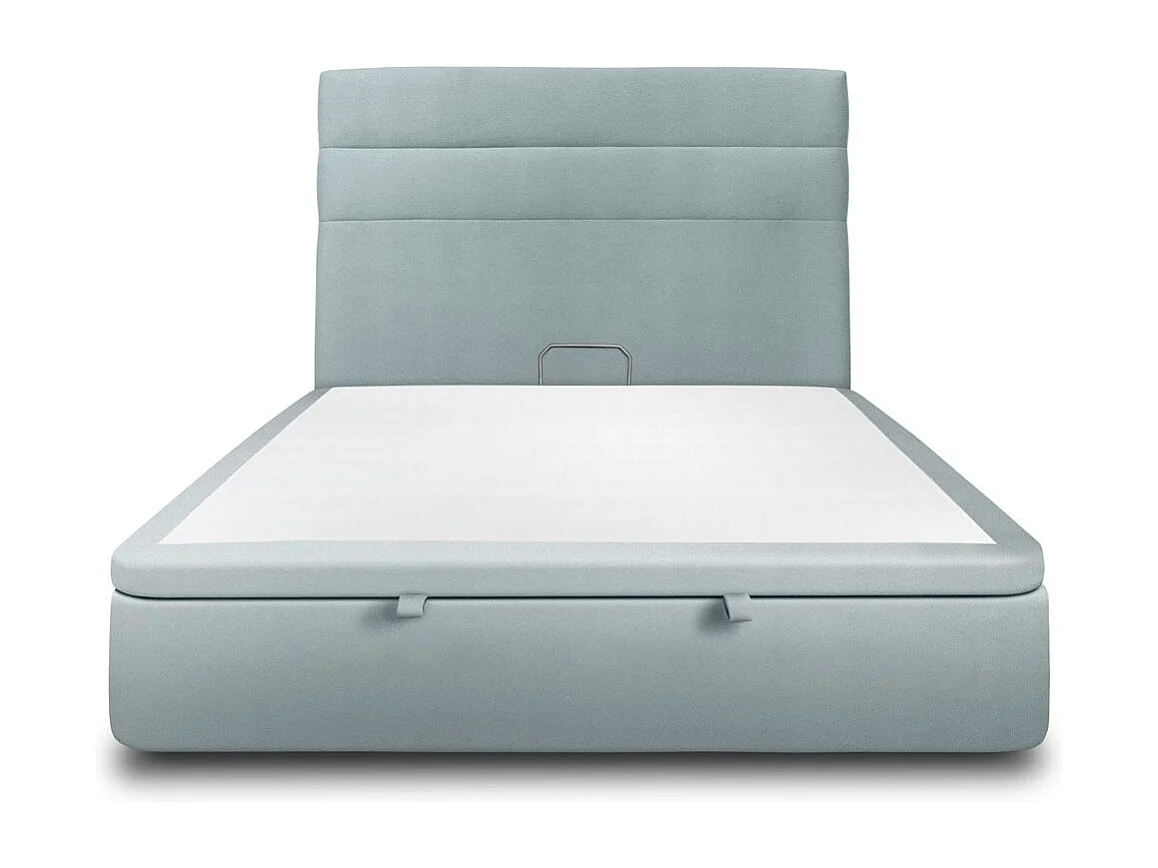 Lit coffre 160x200cm avec tête de lit lignes Velours Gris bleuté - Hauteur totale : 39cm