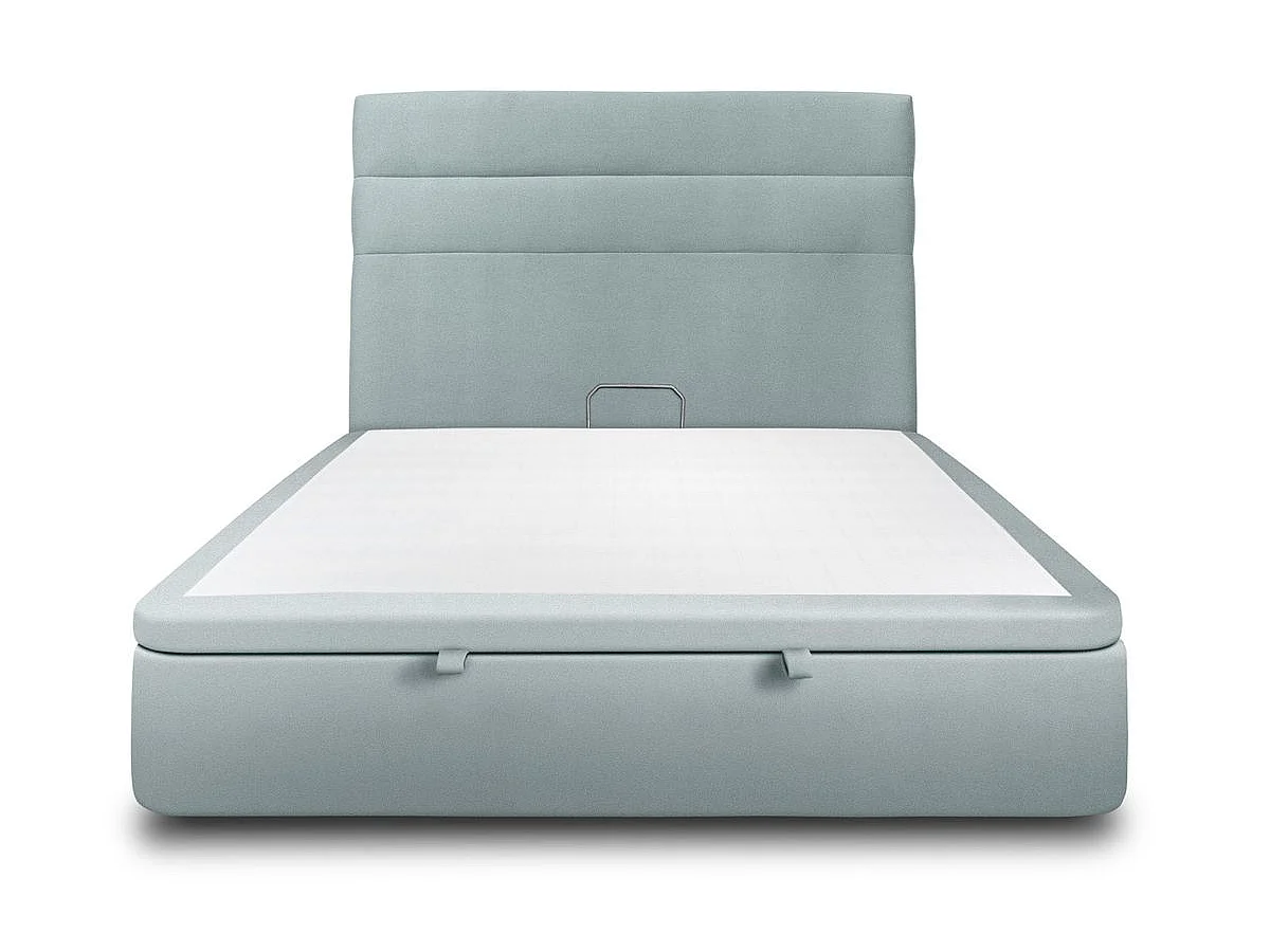 Lit coffre 160x200cm avec tête de lit lignes Velours Gris bleuté - Hauteur totale : 39cm