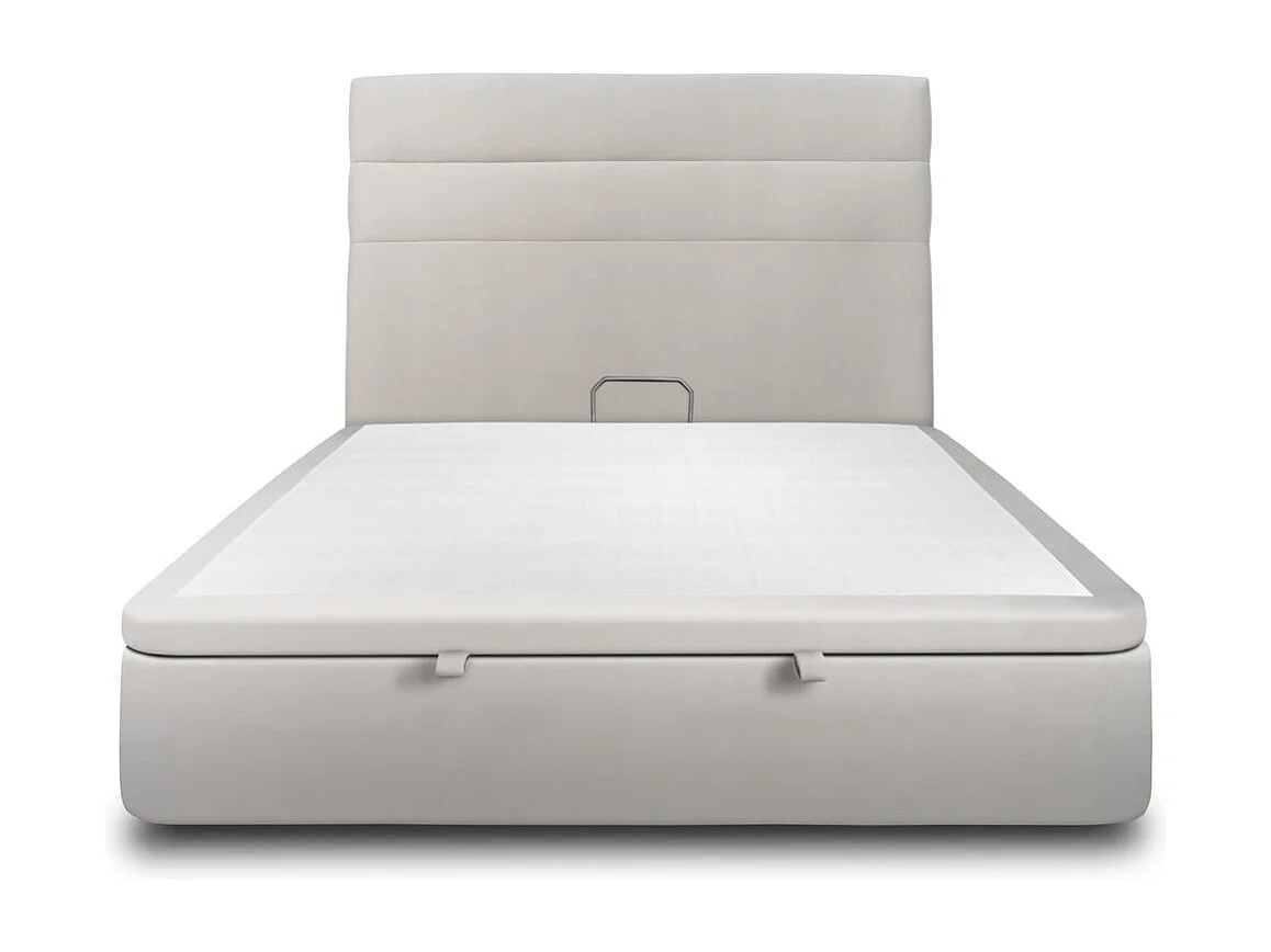 Lit coffre 160x200cm avec tête de lit lignes Velours Gris clair - Hauteur totale : 39cm