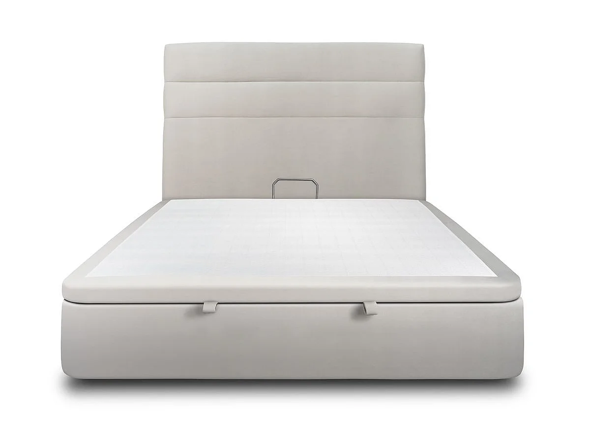 Lit coffre 160x200cm avec tête de lit lignes Velours Gris clair - Hauteur totale : 39cm