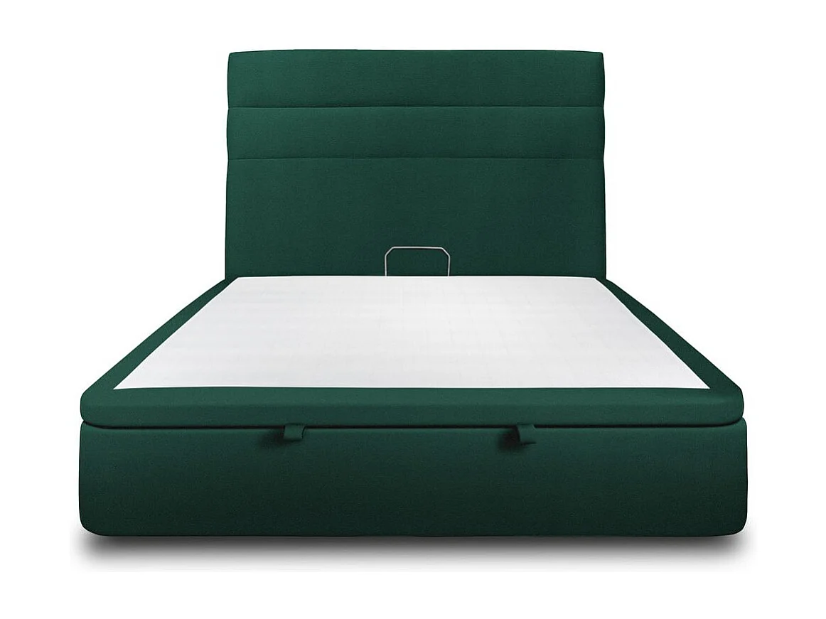 Lit coffre 160x200cm avec tête de lit lignes Velours Vert - Hauteur totale : 39cm