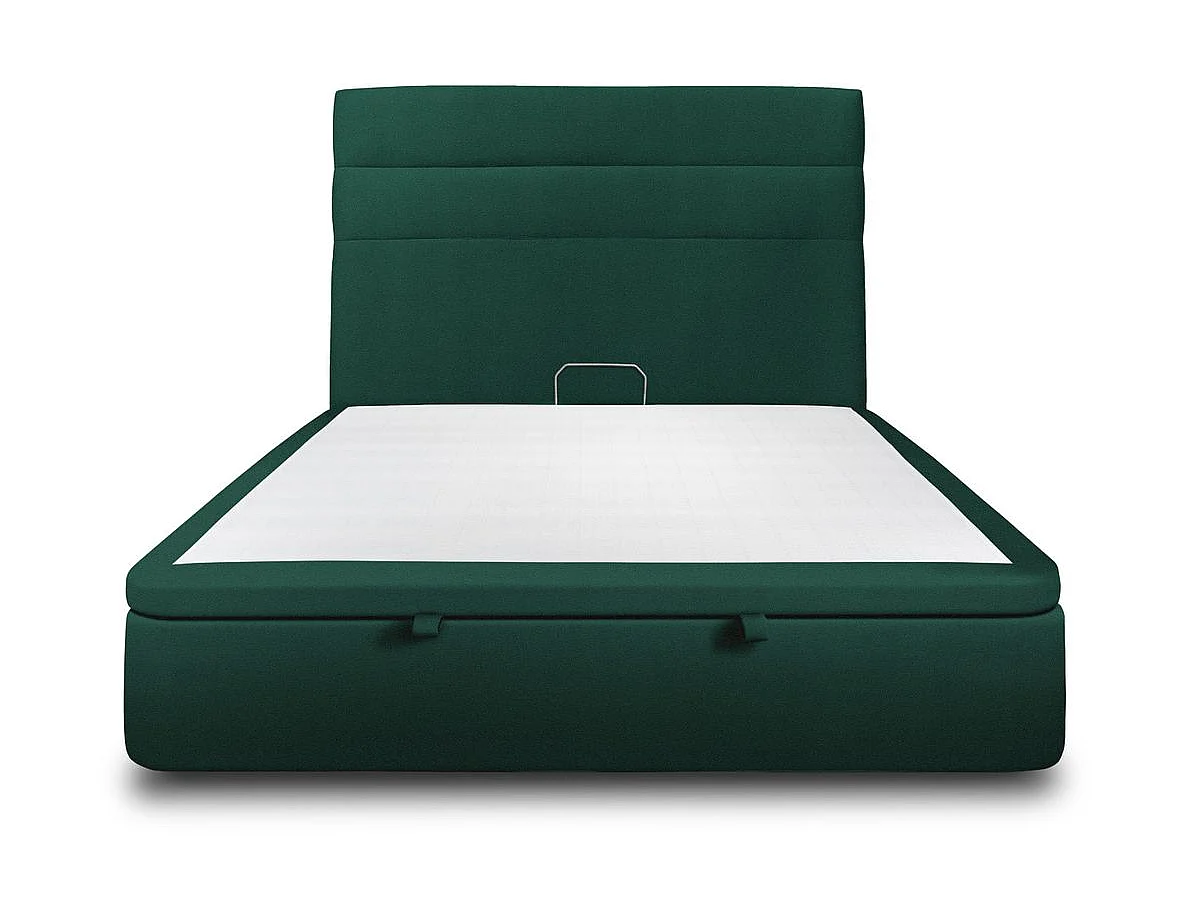 Lit coffre 160x200cm avec tête de lit lignes Velours Vert - Hauteur totale : 39cm