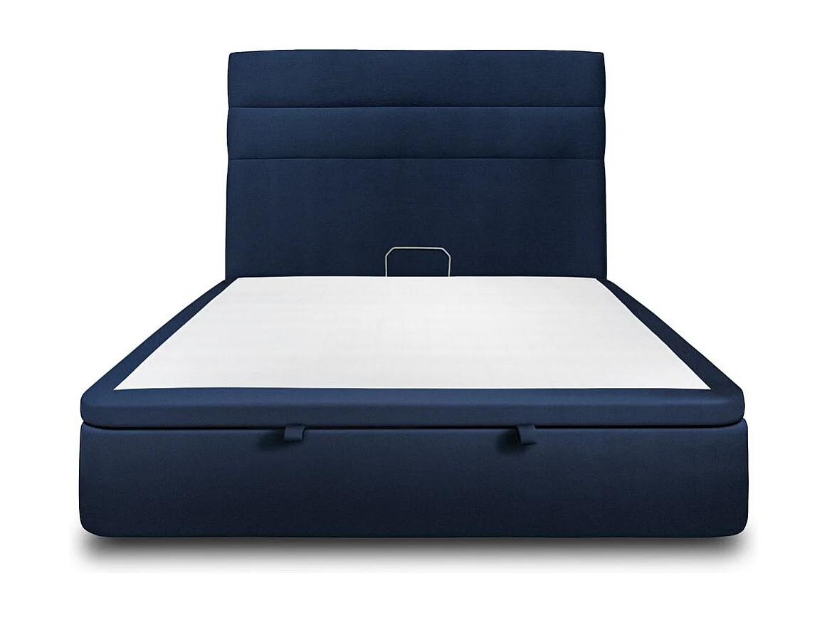 Lit coffre 160x200cm avec tête de lit lignes Velours Bleu - Hauteur totale : 39cm