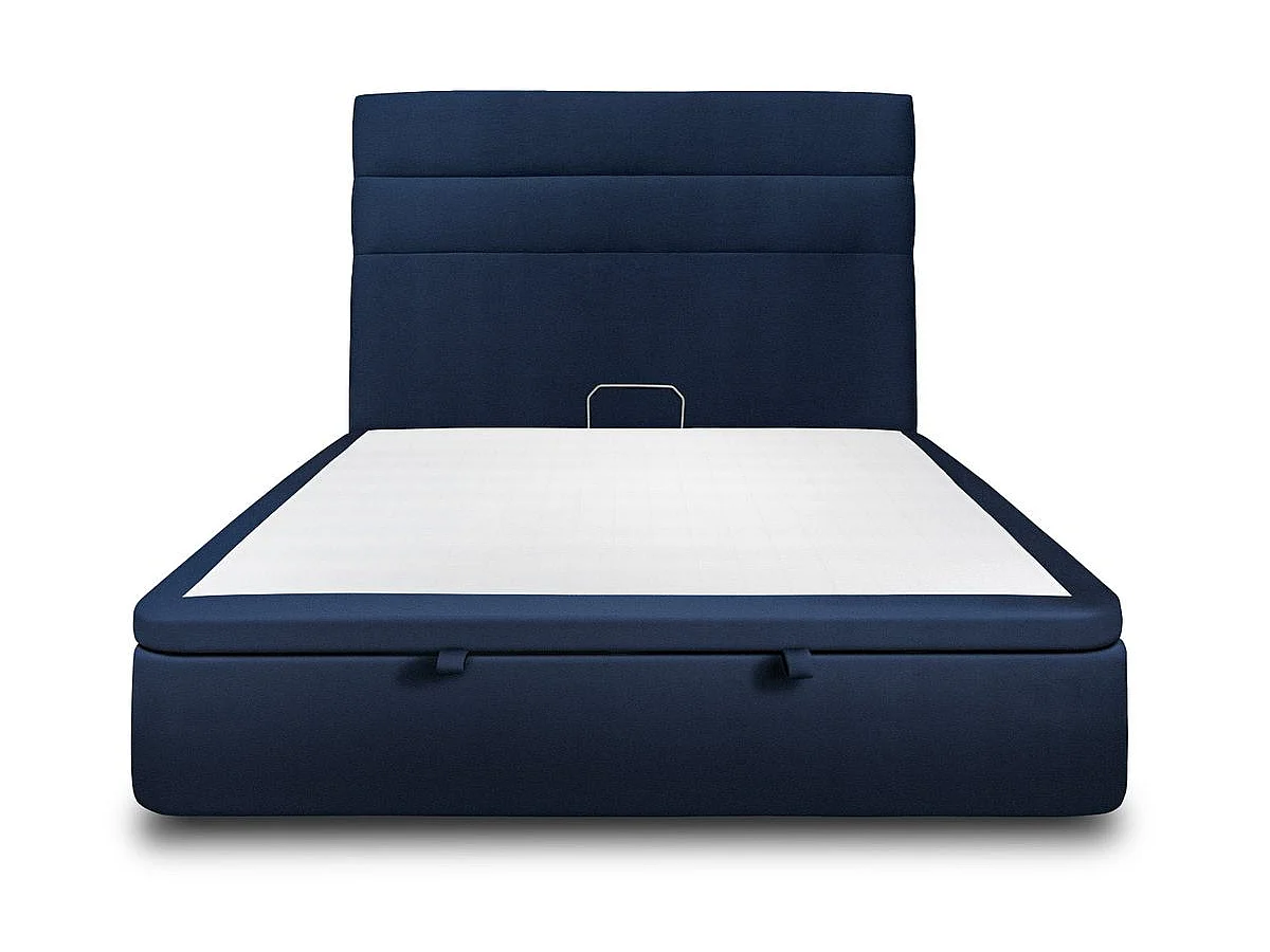 Lit coffre 160x200cm avec tête de lit lignes Velours Bleu - Hauteur totale : 39cm