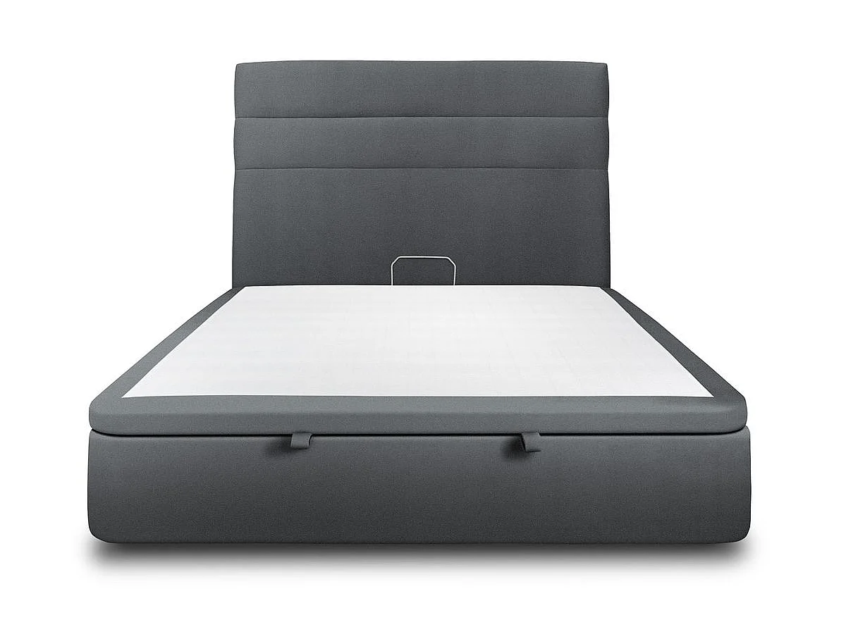 Lit coffre 160x200cm avec tête de lit lignes Velours Gris anthracite - Hauteur totale : 39cm