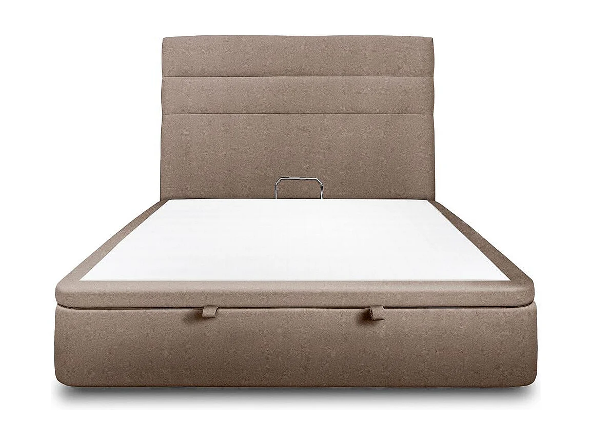 Lit coffre 160x200cm avec tête de lit lignes Velours Taupe - Hauteur totale : 39cm