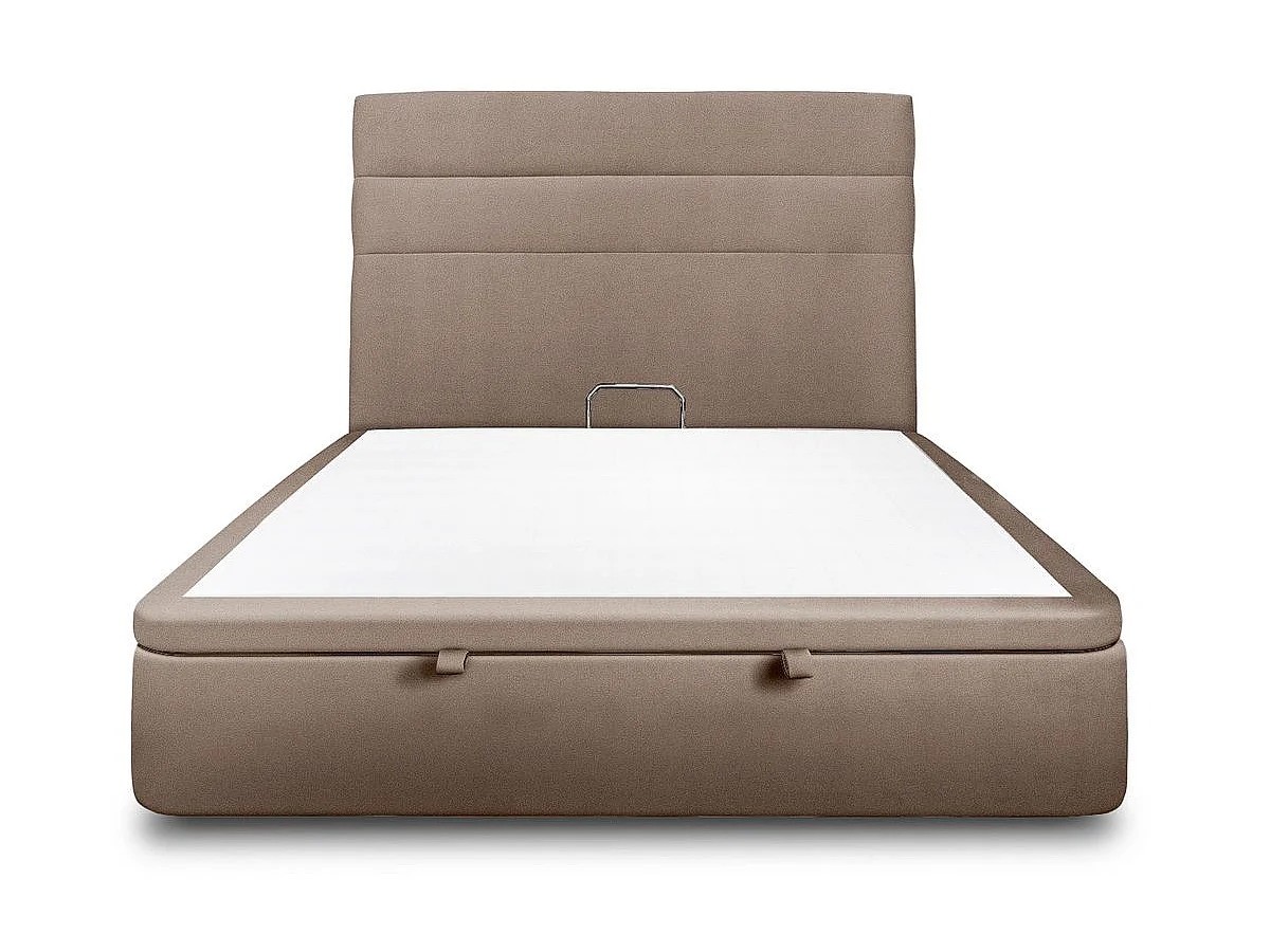 Lit coffre 160x200cm avec tête de lit lignes Velours Taupe - Hauteur totale : 39cm