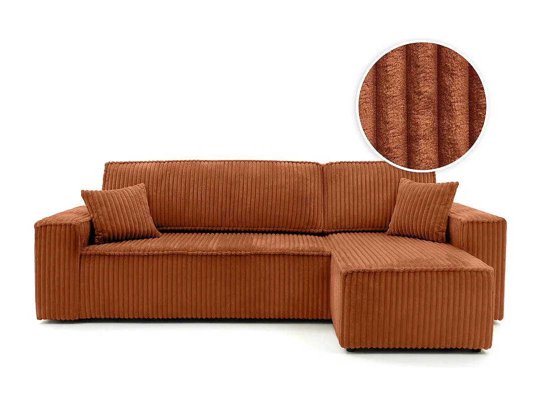 Canapé d'angle convertible 4 places réversible en velours terracotta FARAH