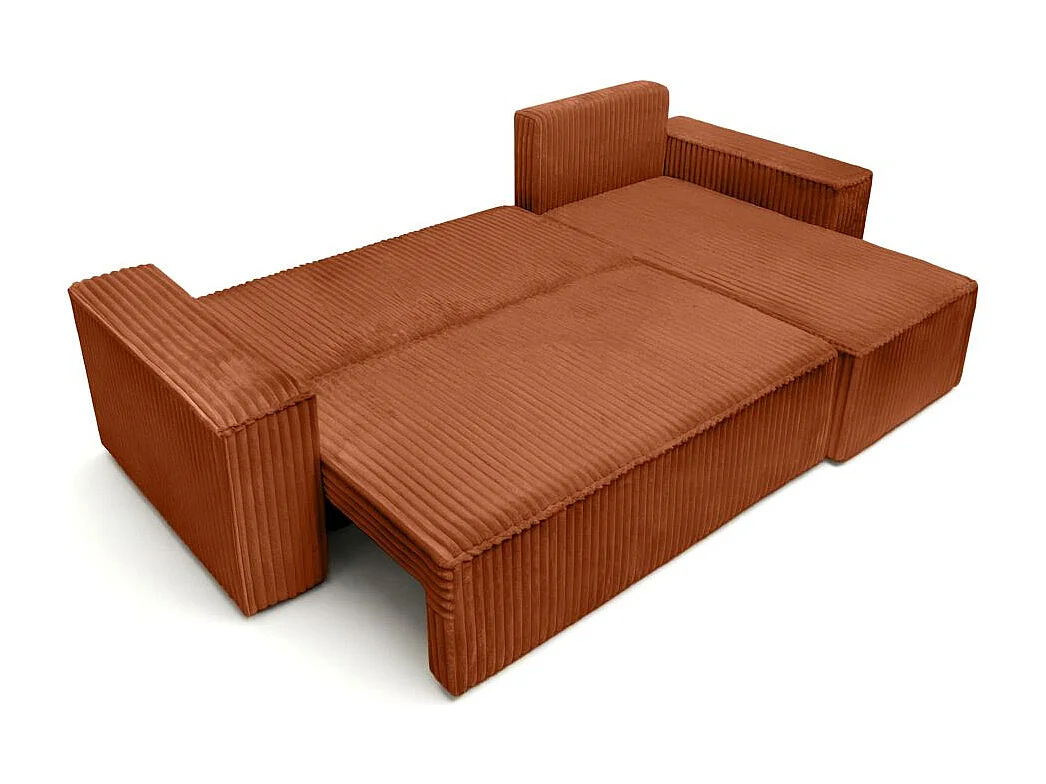 Canapé d'angle convertible 4 places réversible en velours terracotta FARAH