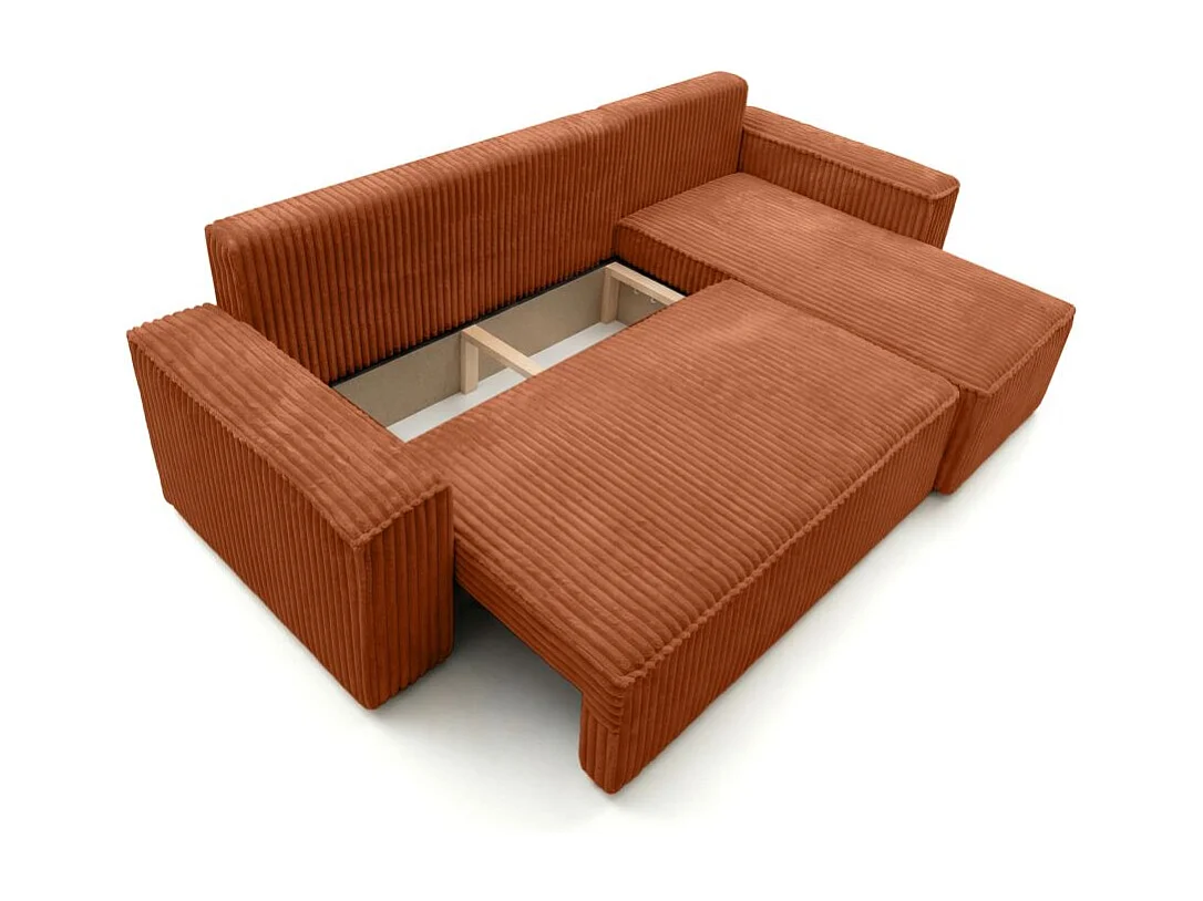 Canapé d'angle convertible 4 places réversible en velours terracotta FARAH
