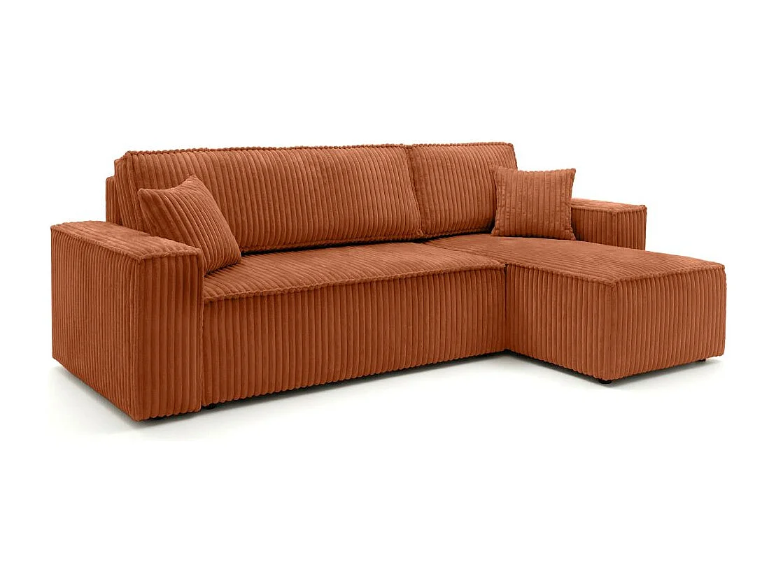 Canapé d'angle convertible 4 places réversible en velours terracotta FARAH