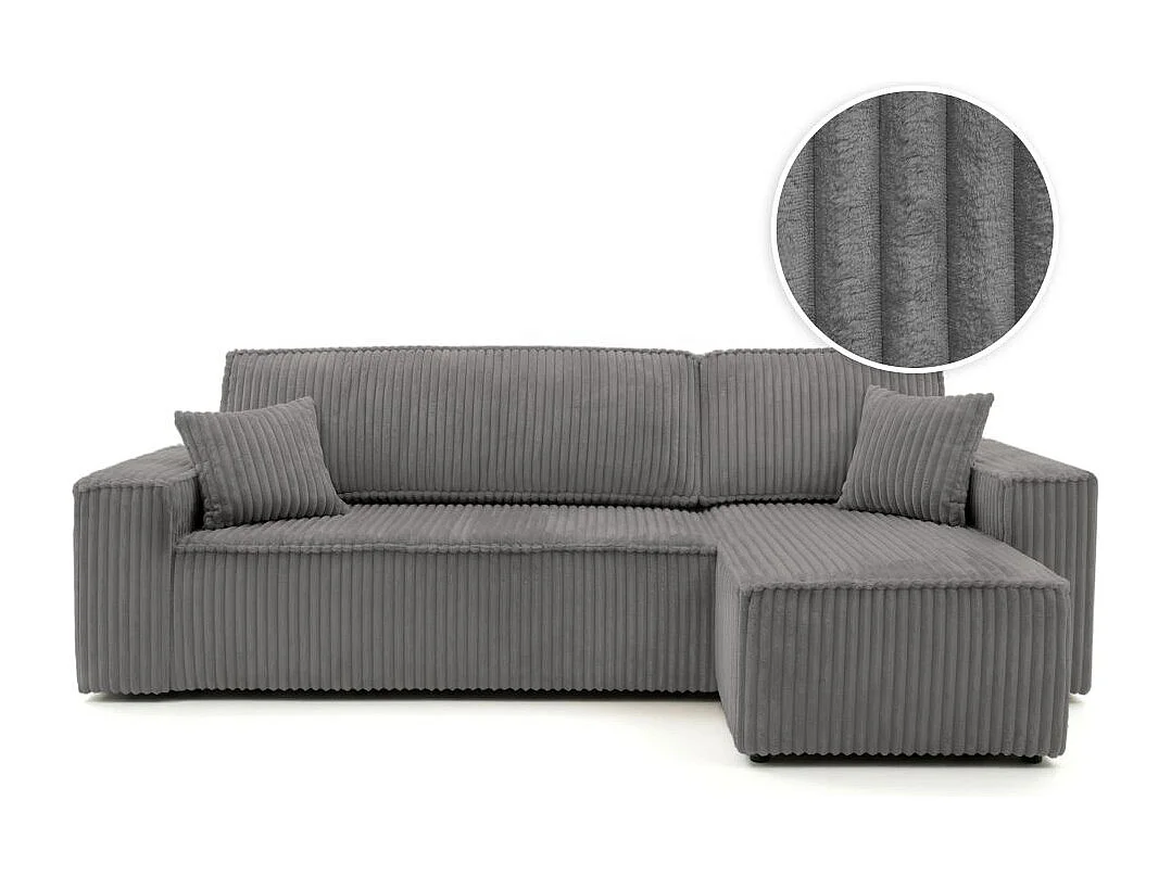 Canapé d'angle convertible 4 places réversible en velours gris anthracite FARAH