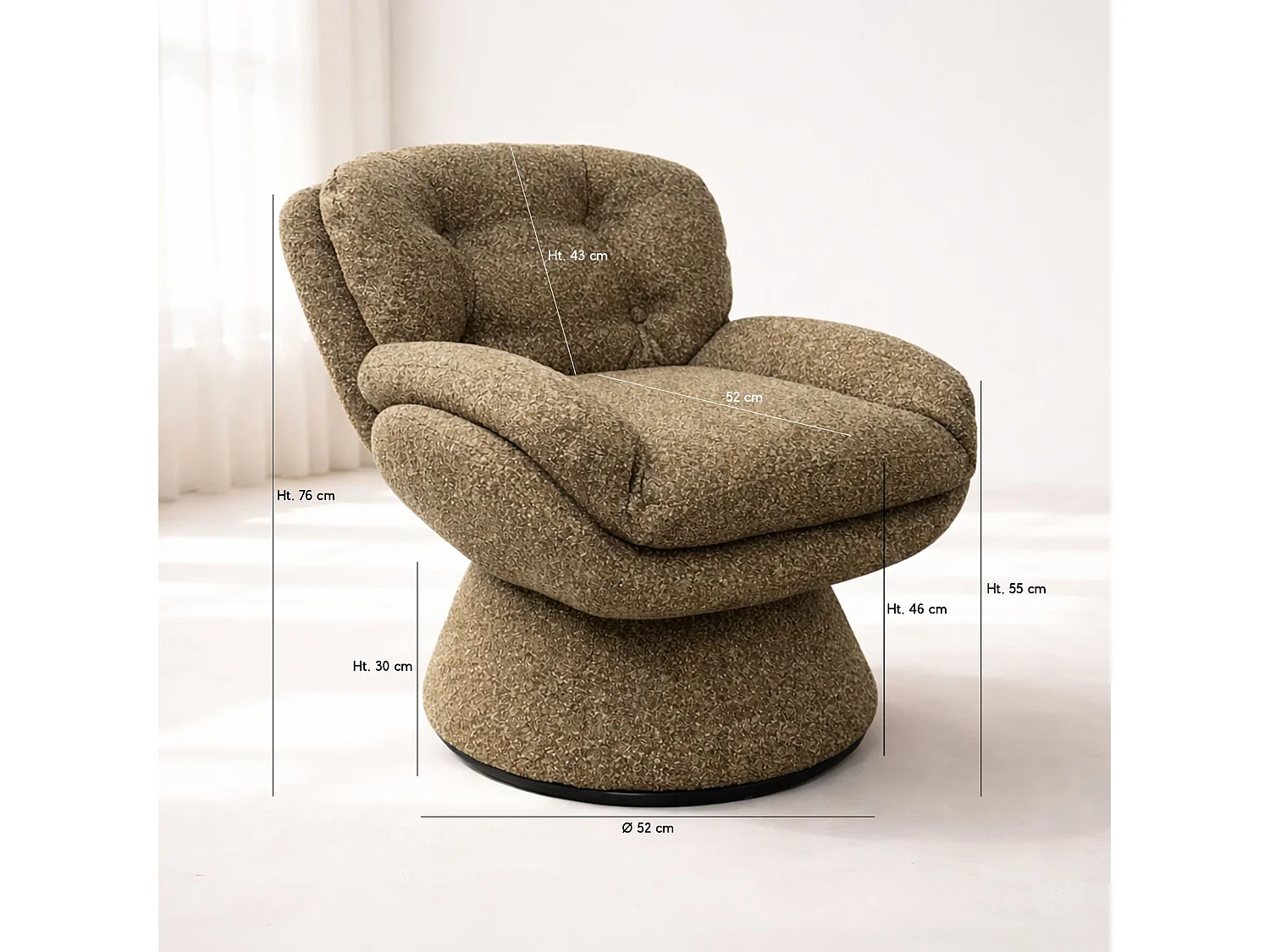 Now's Home - Fauteuil Pivotant En Tissu Chiné Marron 80x69x77.5 Gustave