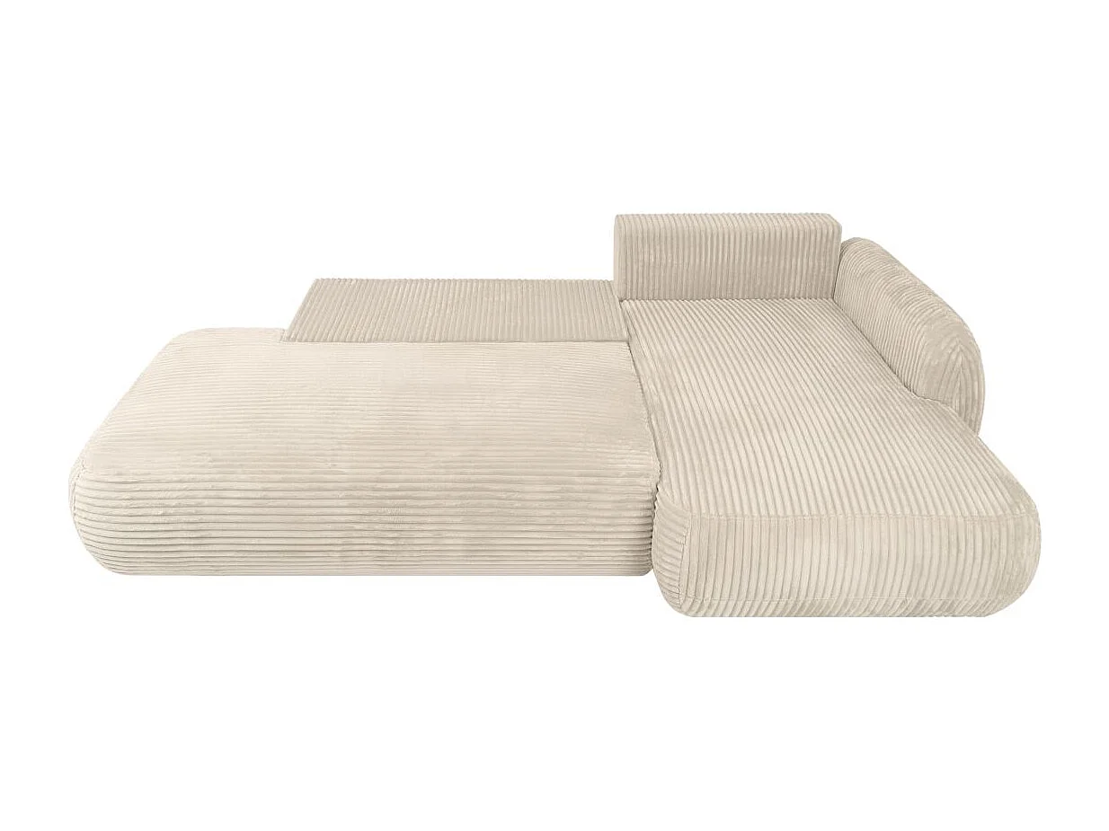 Canapé d'angle droit convertible 5 places en velours côtelé beige FABIO