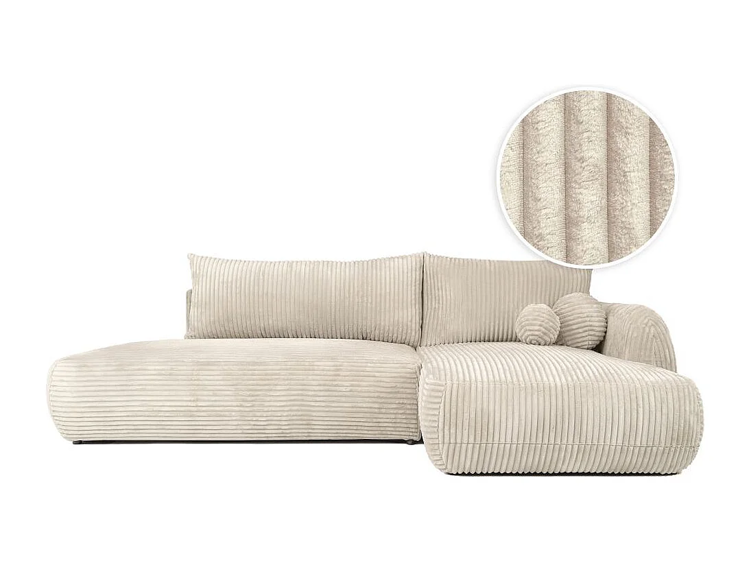 Canapé d'angle droit convertible 5 places en velours côtelé beige FABIO
