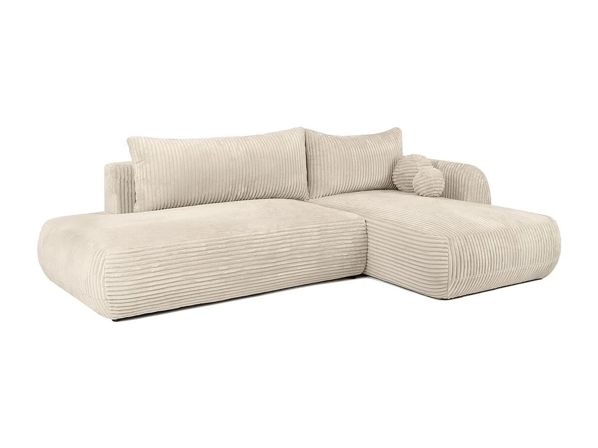 Canapé d'angle droit convertible 5 places en velours côtelé beige FABIO