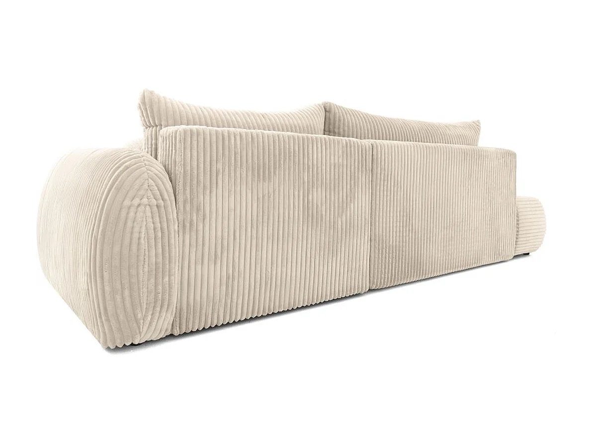 Canapé d'angle droit convertible 5 places en velours côtelé beige FABIO
