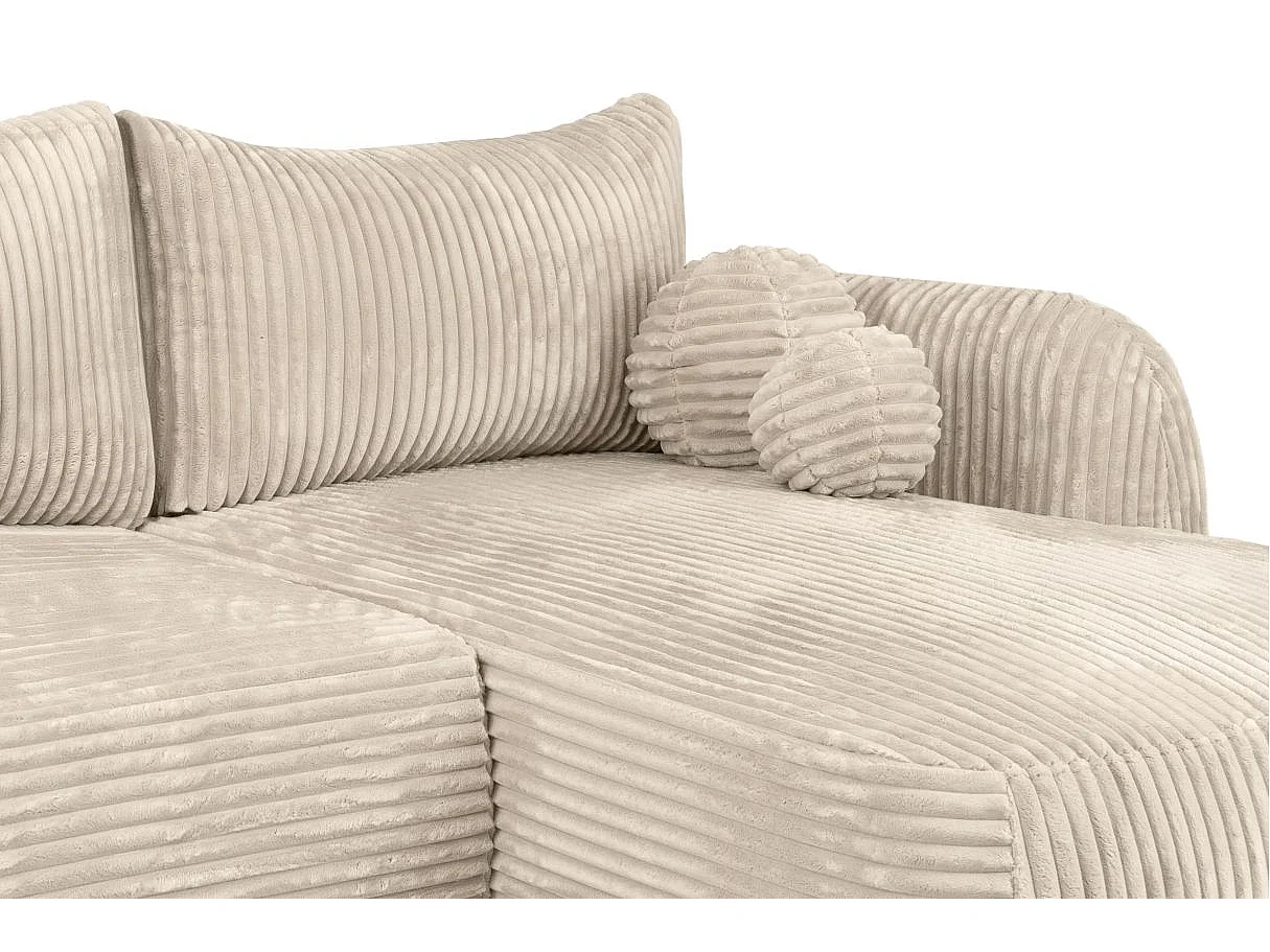 Canapé d'angle droit convertible 5 places en velours côtelé beige FABIO