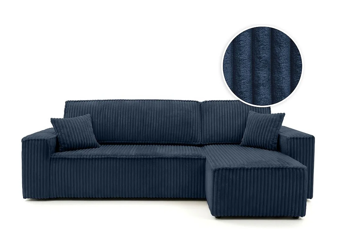 Canapé d'angle convertible 4 places réversible en velours bleu FARAH